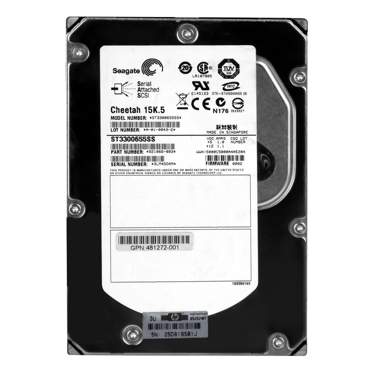 HP 481272-001 300 Go 15K 16 Mo SAS 3,5'' ST3300655SS