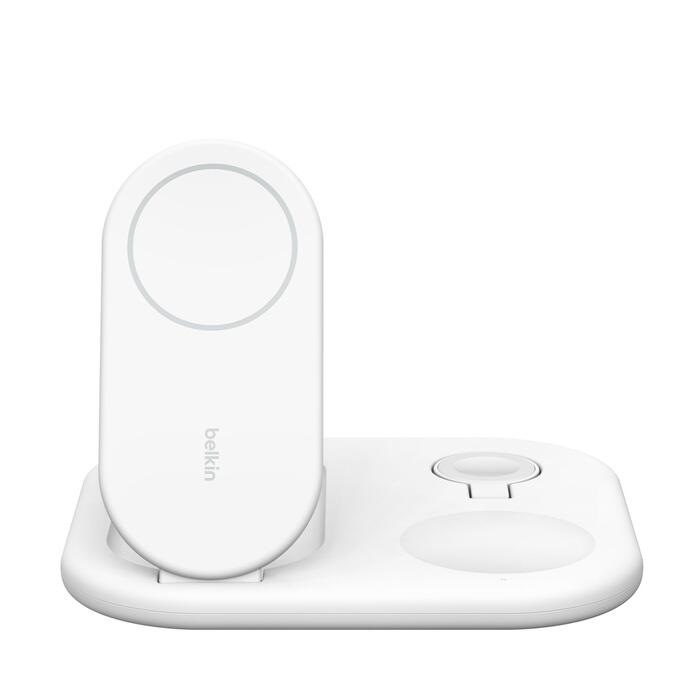 Belkin BoostCharge Station de charge 15 W 3-en-1 avec Qi2, magnétique blanc, rabattable, sans fil