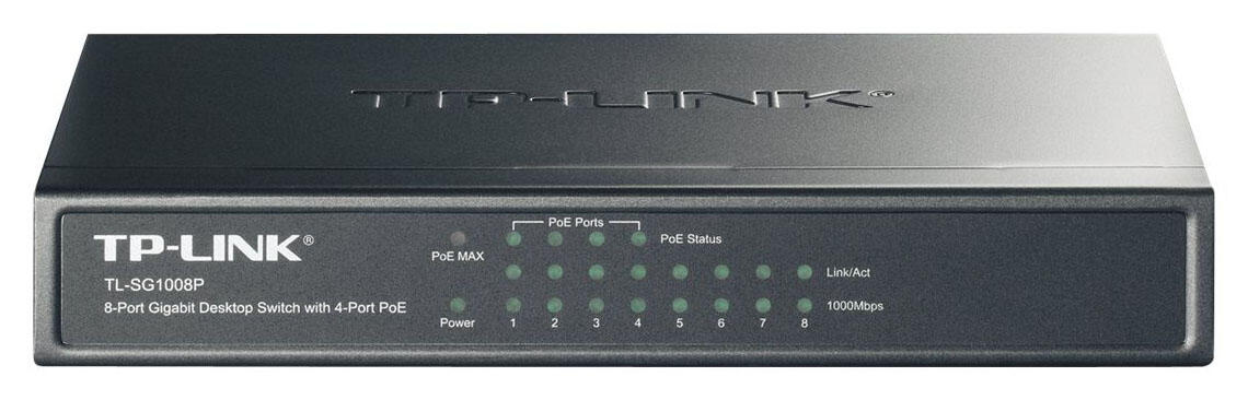 Commutateur TP-Link TL-SG1008P 8 ports Gigabit Desktop avec 4 ports PoE+, noir