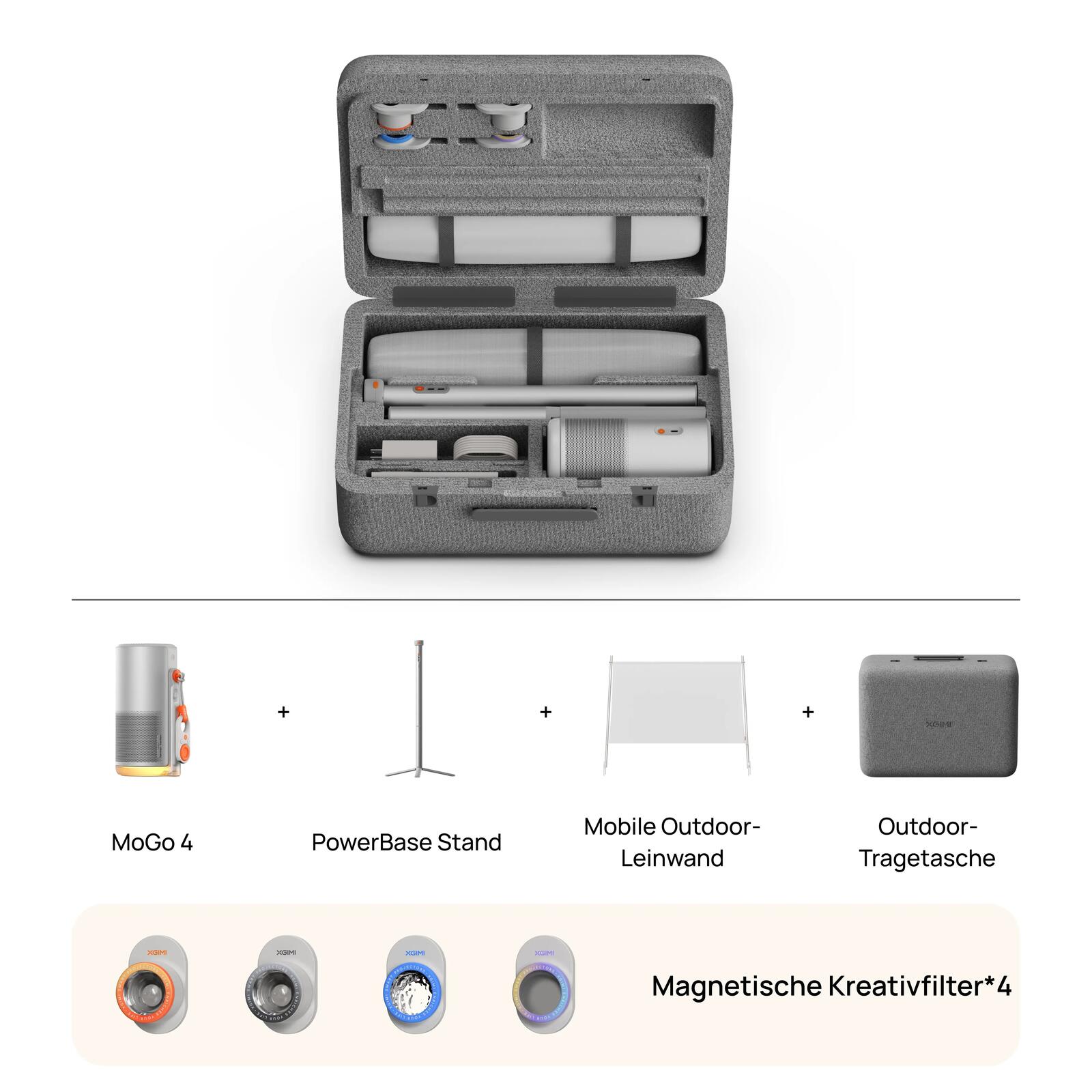 Pack XGIMI MoGo 4 LED Match Night Bundle avec vidéoprojecteur, Google TV, écran, valise, support, filtre et code FC26 EA SPORTS FC 26 Full HD, HDMI, USB-A, USB-C, Wi-Fi, Bluetooth, Google TV