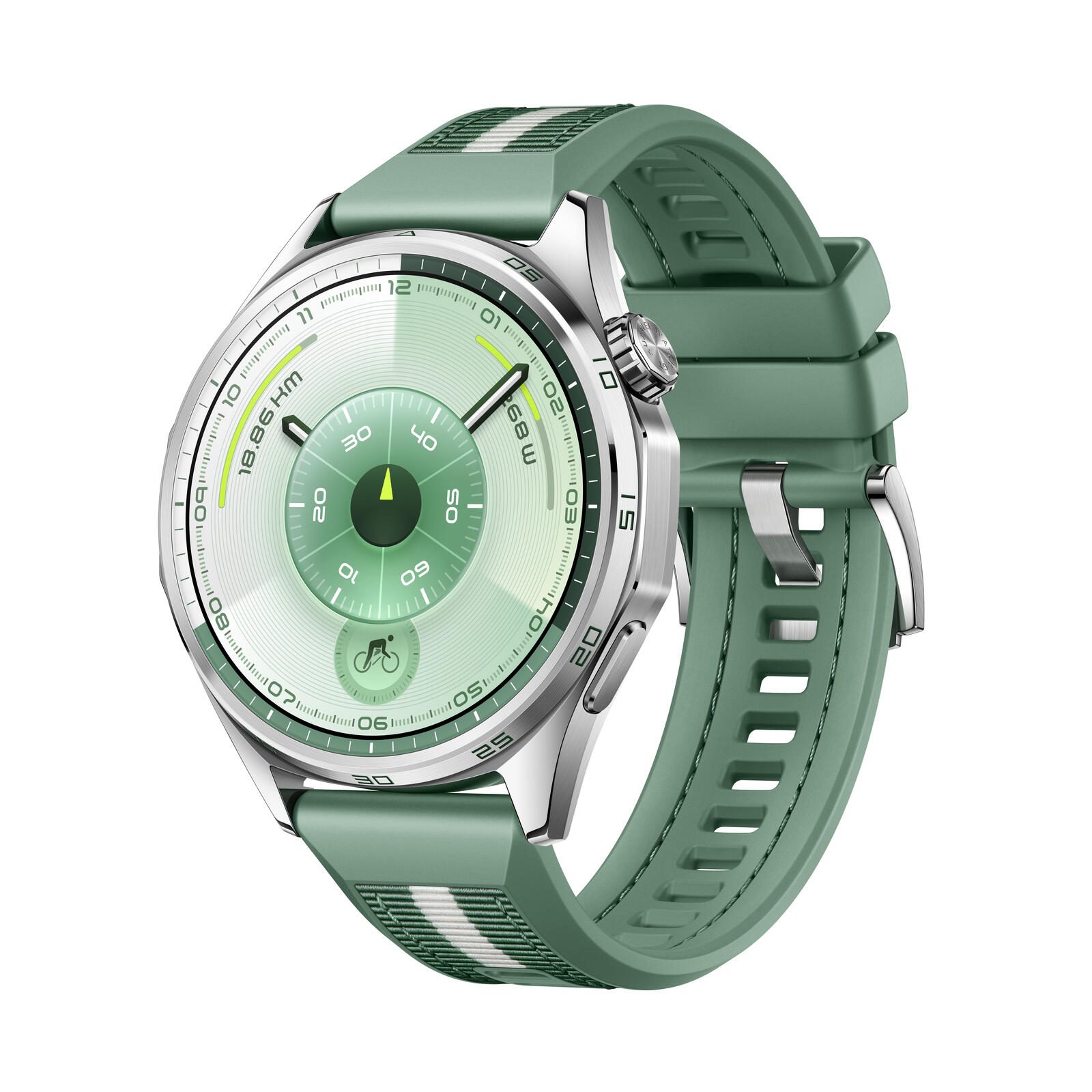 Huawei WATCH GT 6 46 mm (Atum-B19W) - Acier inoxydable - argent Bracelet vert en tissu composite 140-210 mm