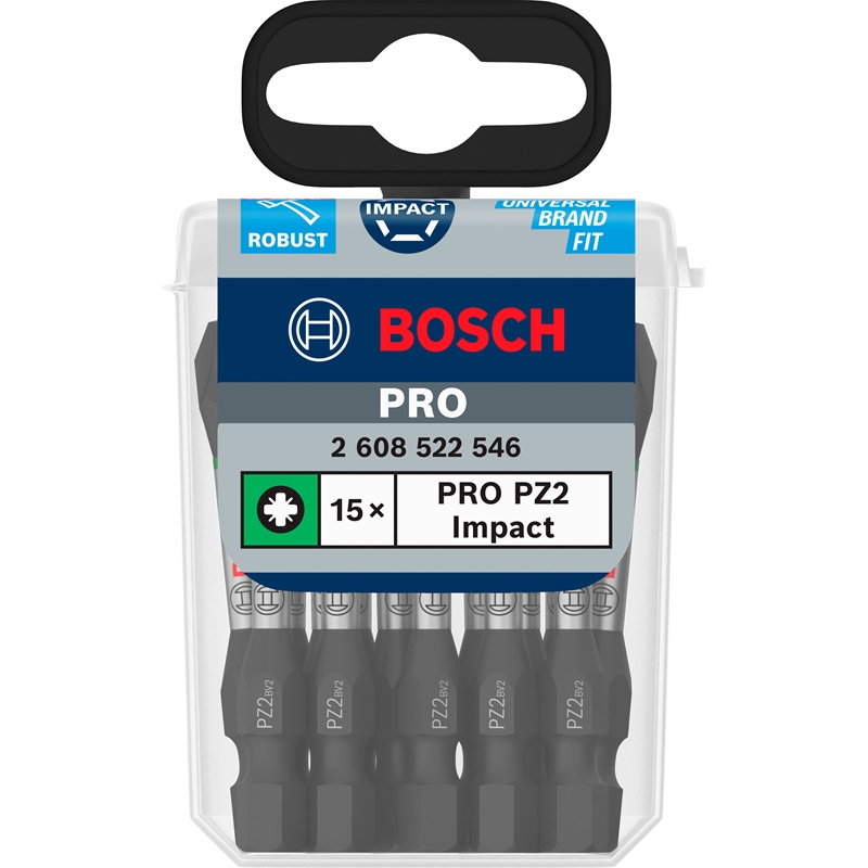 BOSCH PRO Mèche à impact Pozidriv PZ2, 55 mm, set de 15 pièces - 2608522546 — lot de 15 pièces