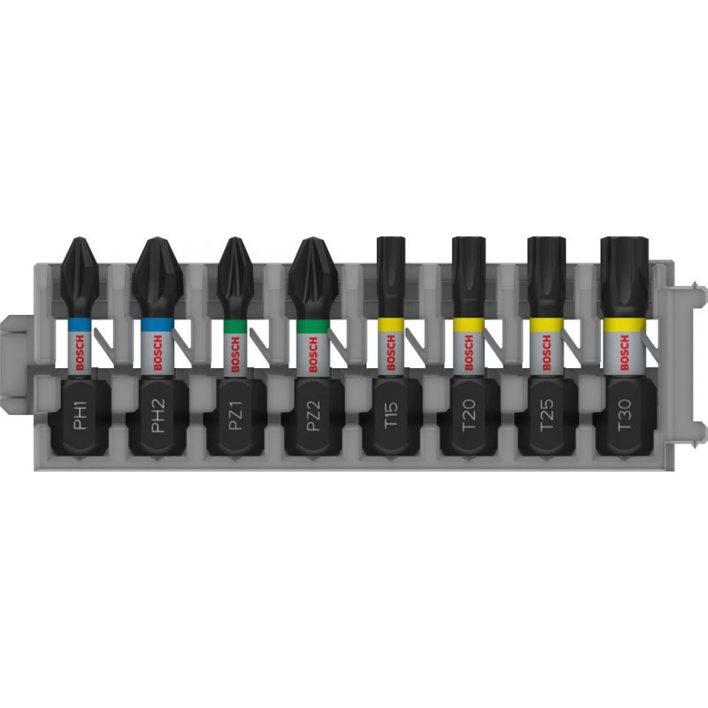Bosch PRO Impact Mixed Pack PH1 ; PH2 ; PZ1 ; PZ2 ; T15 ; T20 ; T25 ; T30 25 mm 8 pièces - 2608521U61 — lot de 8 pièces