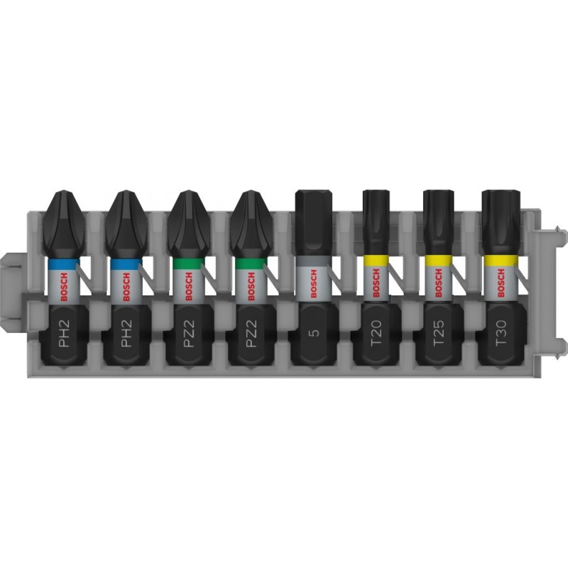Bosch PRO Impact Set mixte PH2 (x2) ; PZ2 (x2) ; H5 ; T20 ; T25 ; T30 25 mm - 8 pièces - Réf. 2608521U62 — lot de 8 pièces