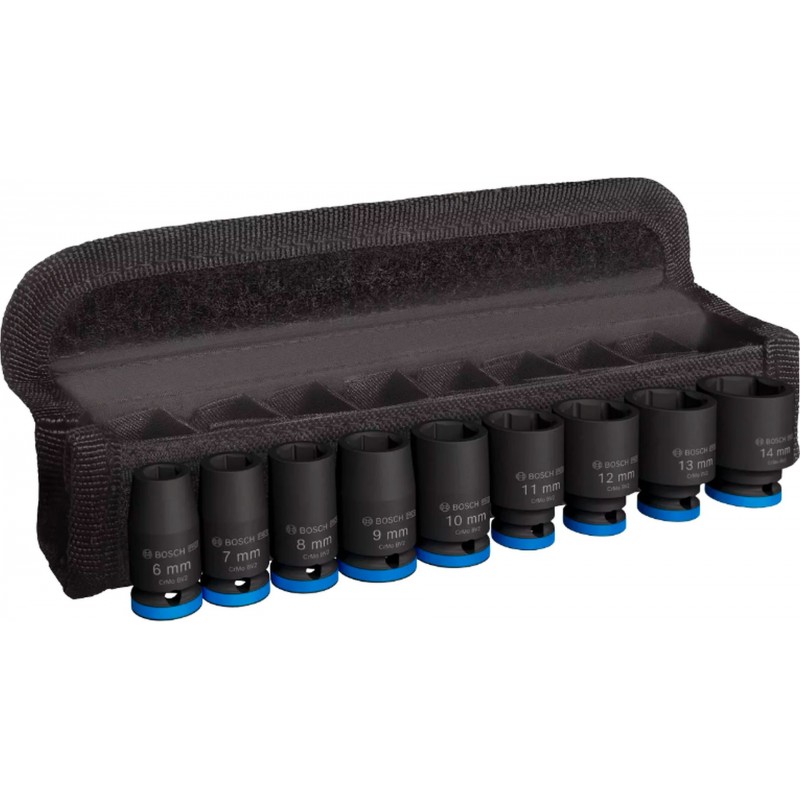 Bosch PRO Impact Jeu de douilles à cliquet, 1/4", Standard, 9 pièces