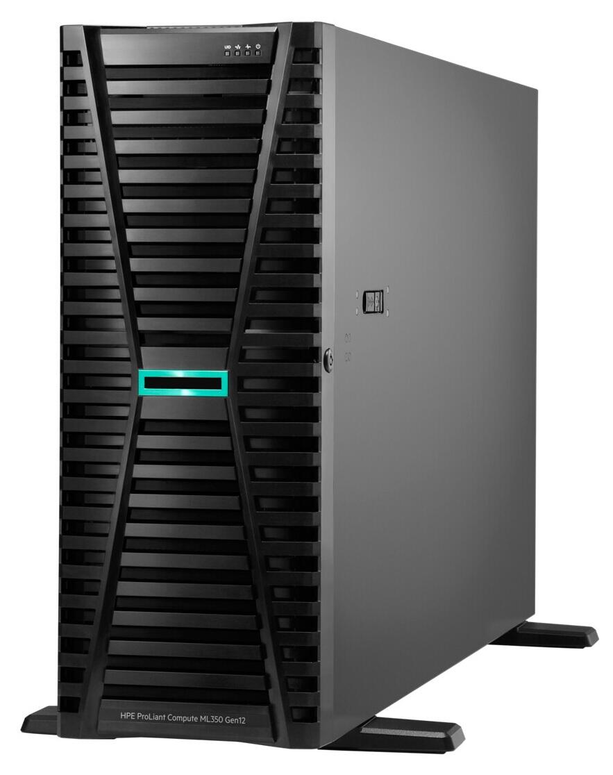 Serveur HPE ProLiant Compute ML350 Gen12 P87795-425 1x Intel Xeon 6515P 16 cœurs 2,4 GHz, 1x 64 Go‑R, MR408i‑o, 8 baies SFF, 2x 480 Go SSD SATA, 2x 1000 W
