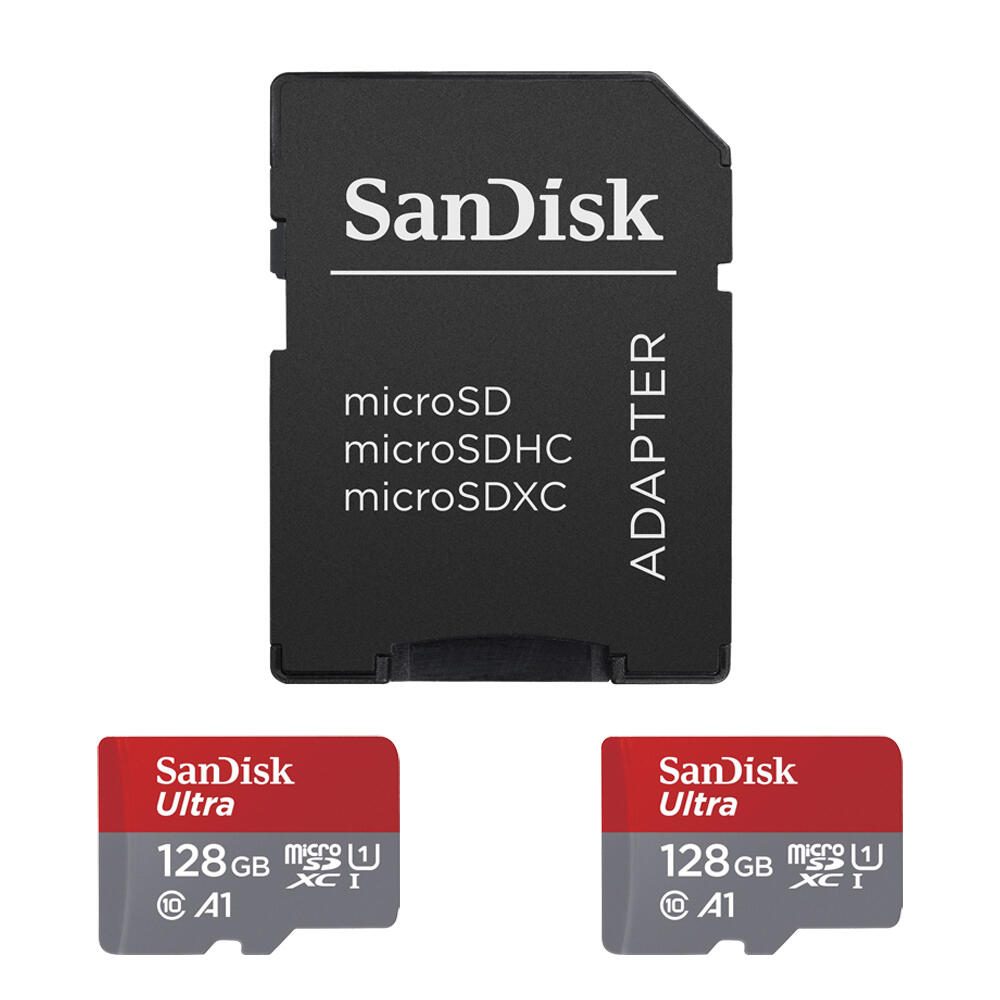 SanDisk Ultra Carte microSDXC 128 Go - Pack 2 + Adaptateur SD 140 Mo/s, A1, Class 10, UHS-I