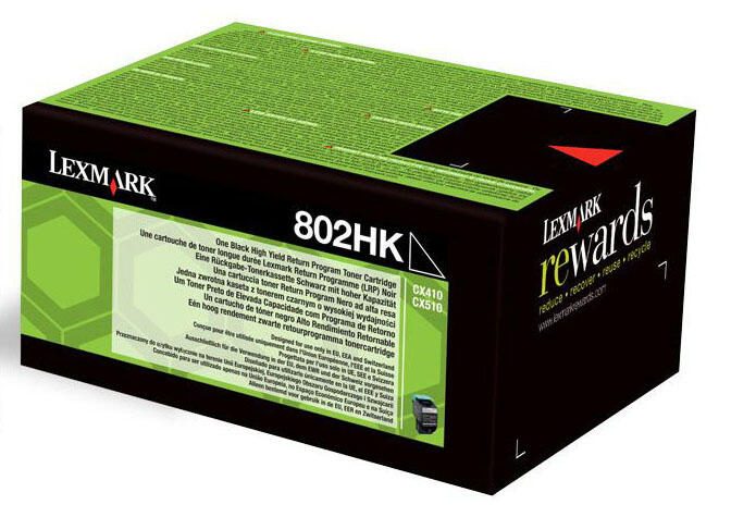 Cartouche de toner d'origine Lexmark 802HK noir 4 000 pages (80C2HK0) pour CX410e/de/dte, CX510de/dhe/dthe