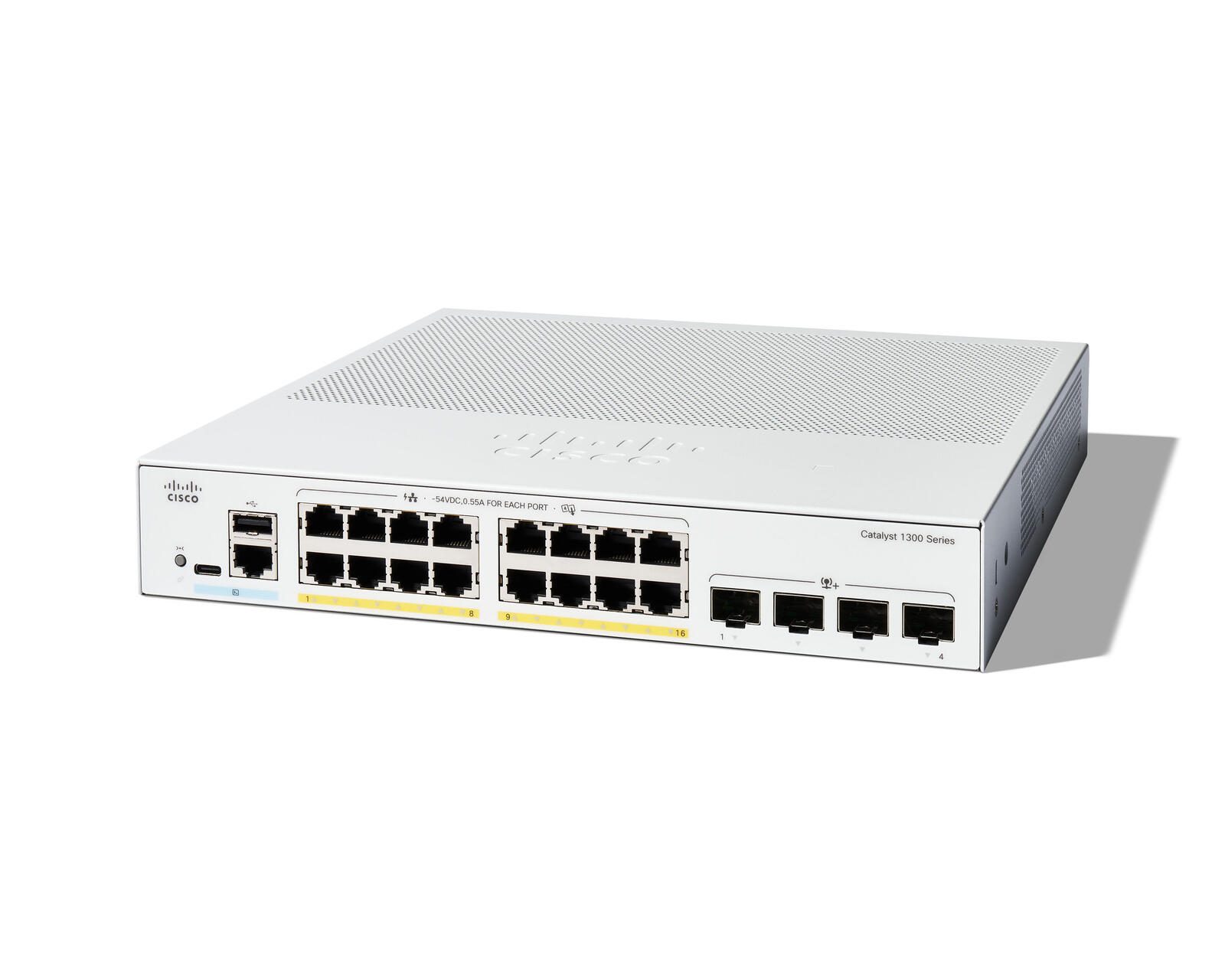 Commutateur géré Cisco Catalyst 1300-16P-4X, 16 ports GE, PoE, 4 ports 10-GE SFP+ (C1300-16P-4X) avec protection limitée à vie