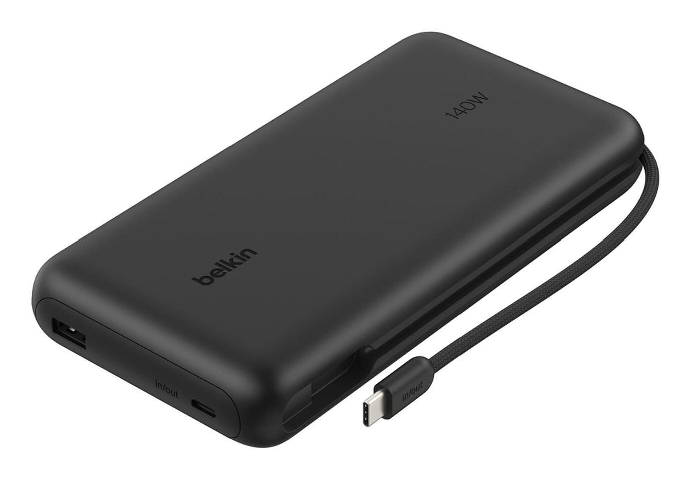 Belkin BoostCharge Powerbank 25 000 mAh PD140 W avec écran, ports USB-A et USB-C, câble USB-C inclus, noir