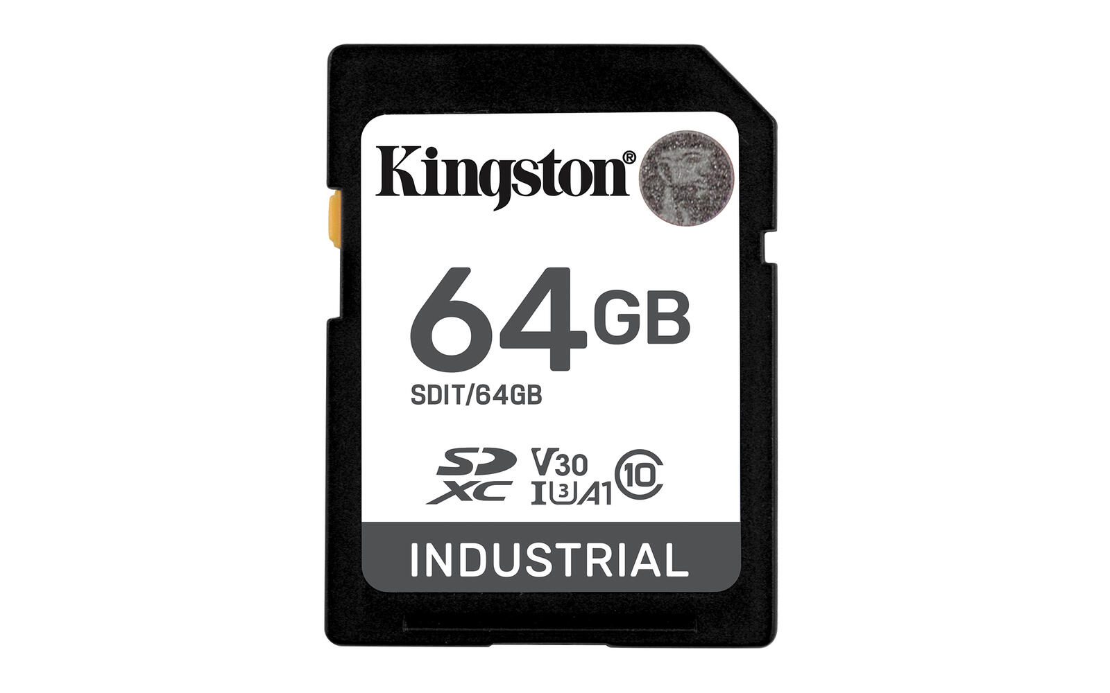 Kingston Technology Carte SDXC Industrielle 64 Go pSLC Kingston 64 GBSDHC-Karte, UHS-I, Class 3 (U3), A1, Noir