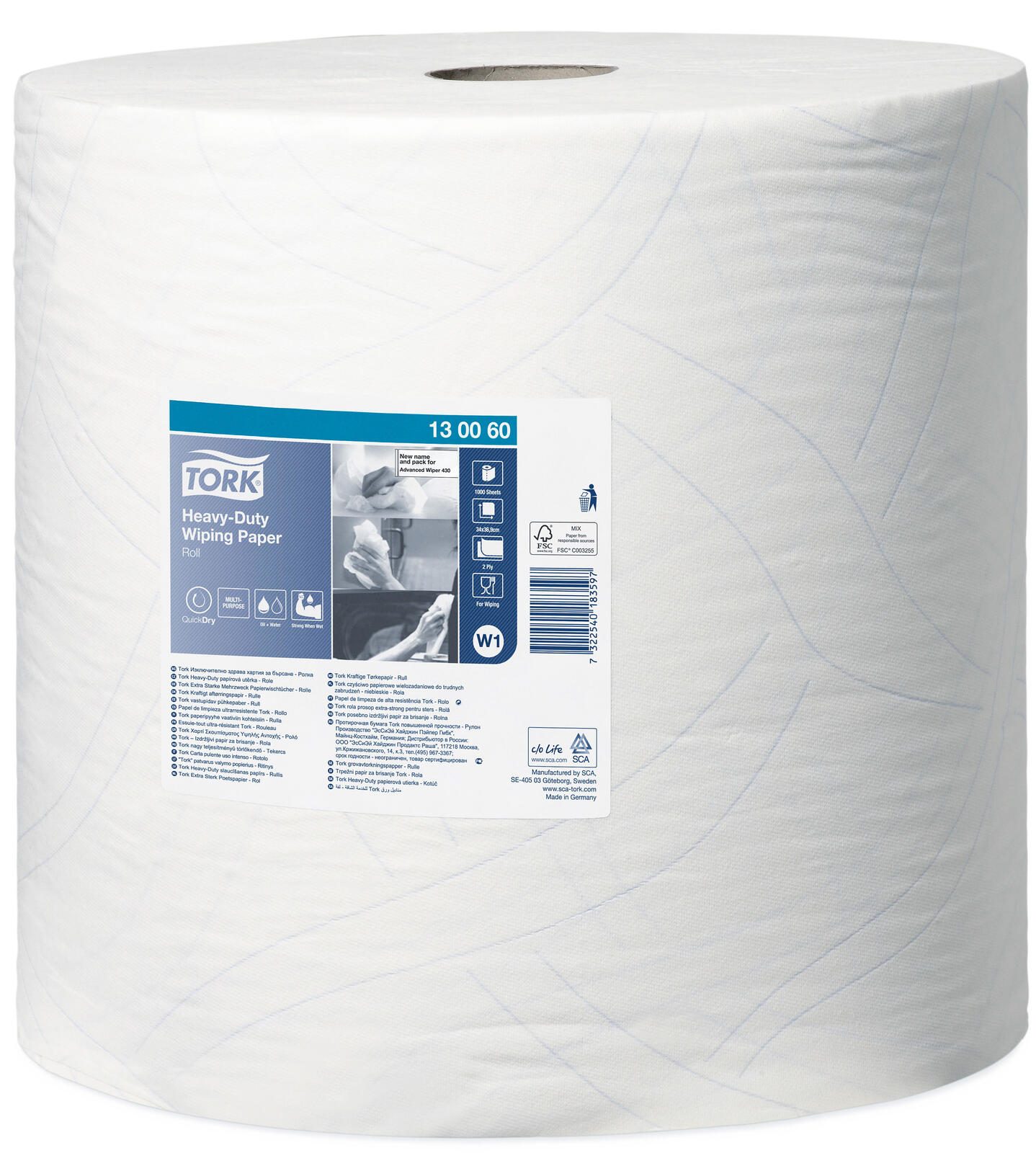 Rouleau de chiffons de nettoyage TORK 2 couches blanc premium