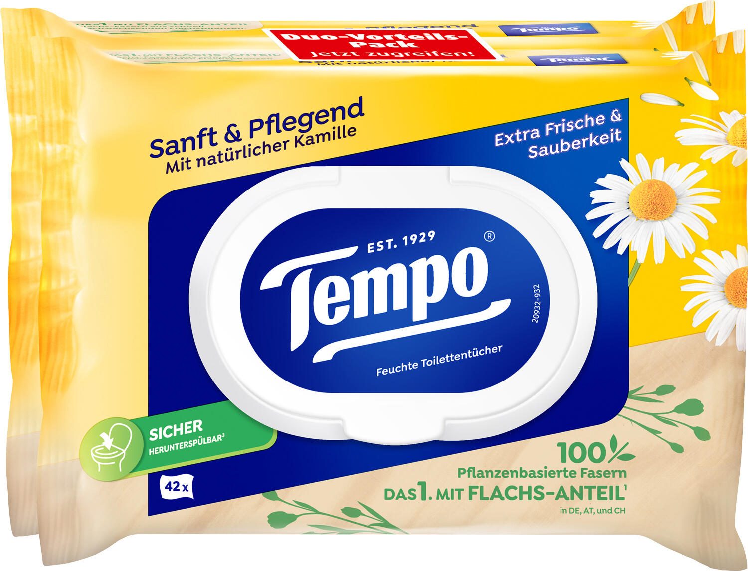 Lingettes humides Tempo Douceur & Soin Duo-Pack 1 couche 1 paquet = 2 x 42 lingettes — lot de 2