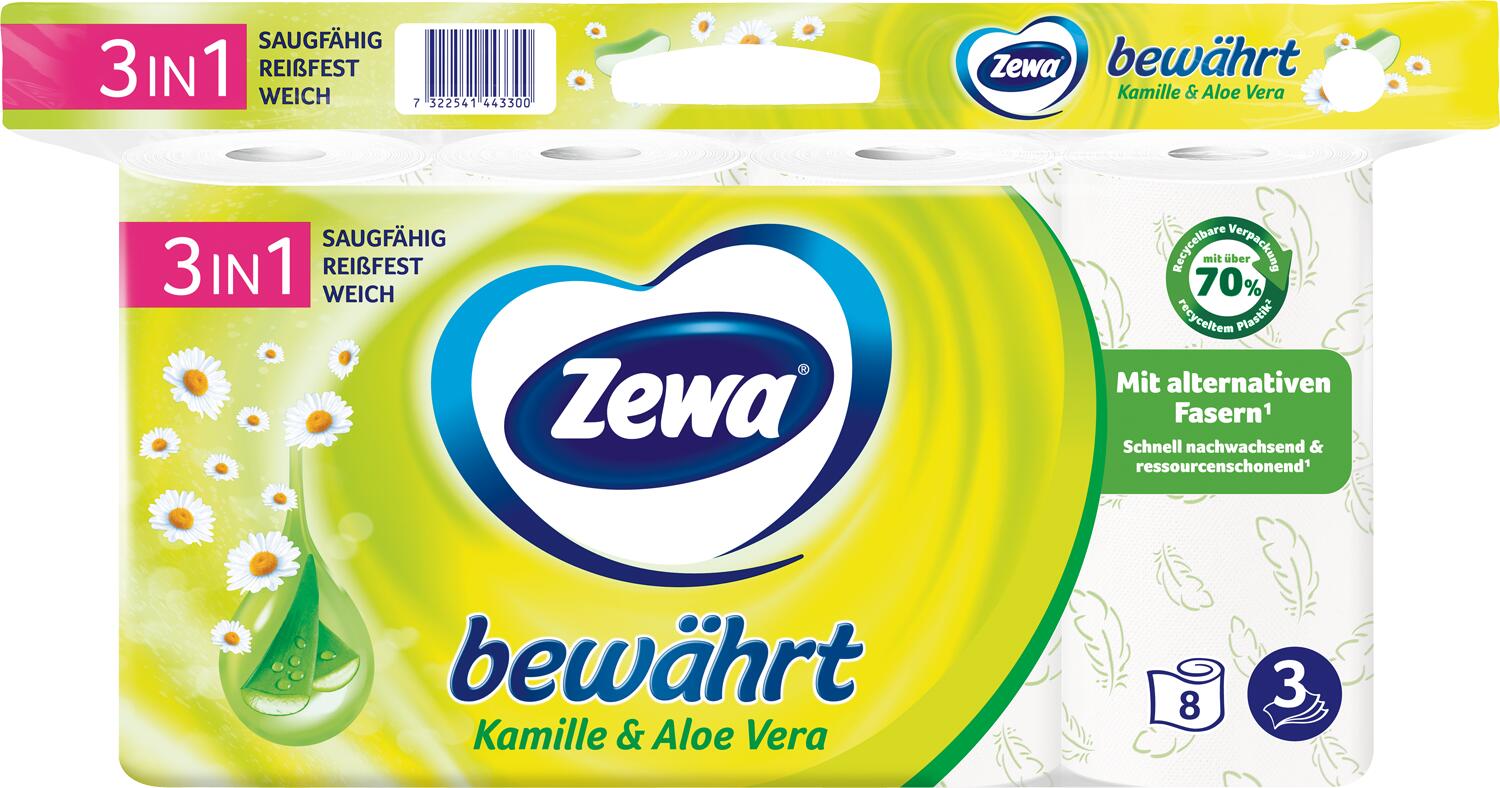 Zewa papier toilette Kamille & Aloe Vera 3 couches 1 pack = 8 rouleaux