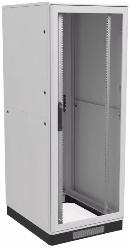 Armoire 19" sur pied Enoc, 42 U, passive, 800x800x2100, porte vitrée avec poignée à levier pivotant, serrure à cylindre, blanc (F1 81021-DE1-PA-G)