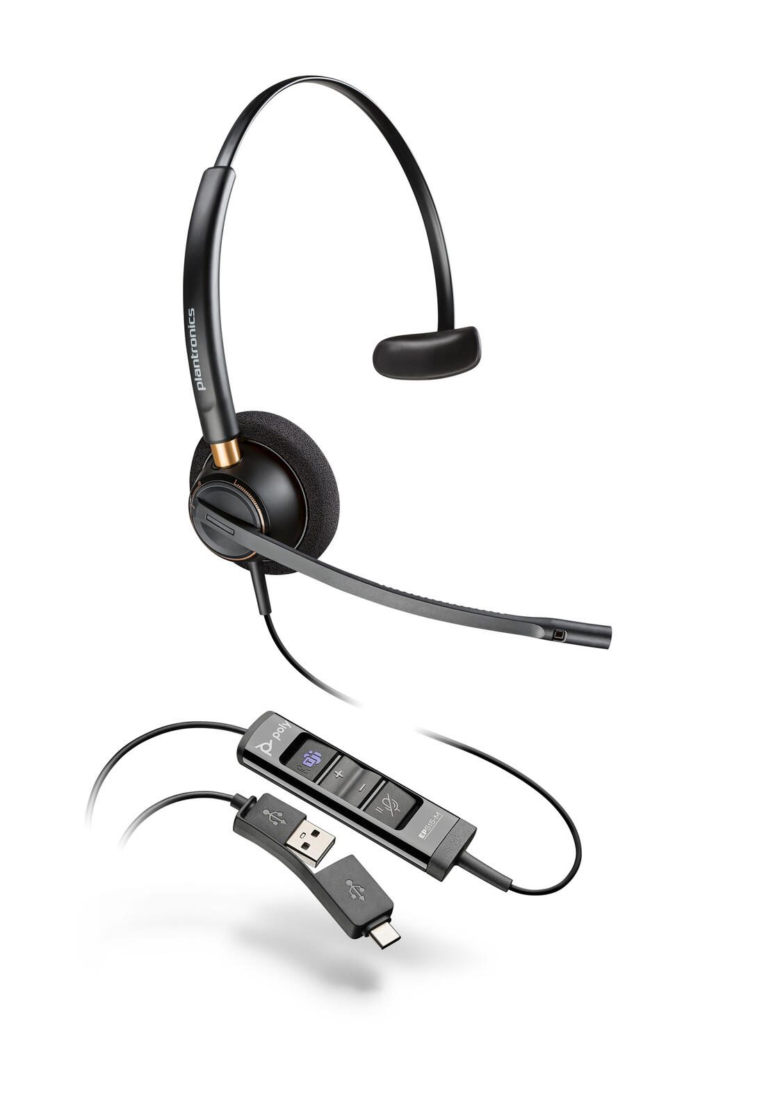 Poly EncorePro 515-M Casque mono supra-auriculaire USB-A/USB-C, filaire, certifié Microsoft Teams