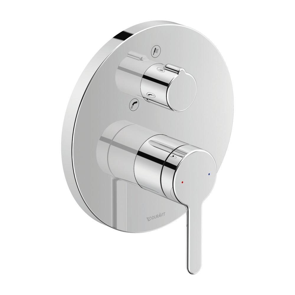 Duravit C.1 Mitigeur monocommande pour baignoire encastré, 2 consommateurs, chromé, bec de baignoire, pommeau de douche, 22,5 l/min, rosace ronde ∅ 170 mm