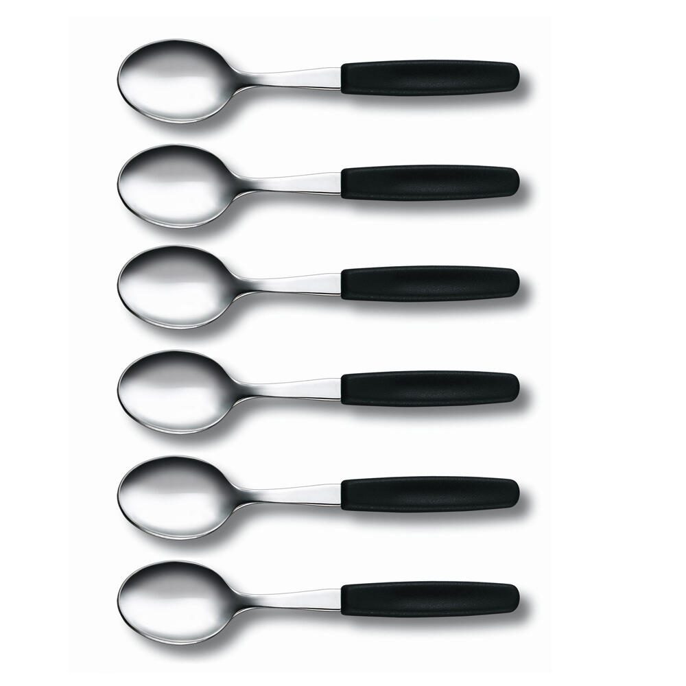 VICTORINOX Cuillère à café argent, noir en acier molybdène 1 boîte = 6 pièces — lot de 6 pièces