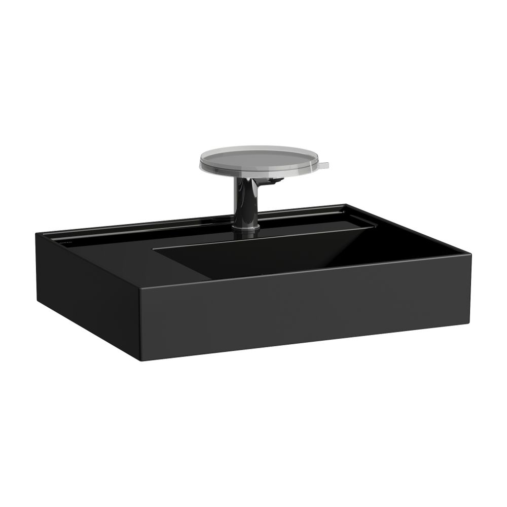 Laufen Lavabo Kartell 460x600x150 mm, rangement à gauche, avec 1 trou de robinetterie, sans trop-plein, écoulement caché, noir brillant