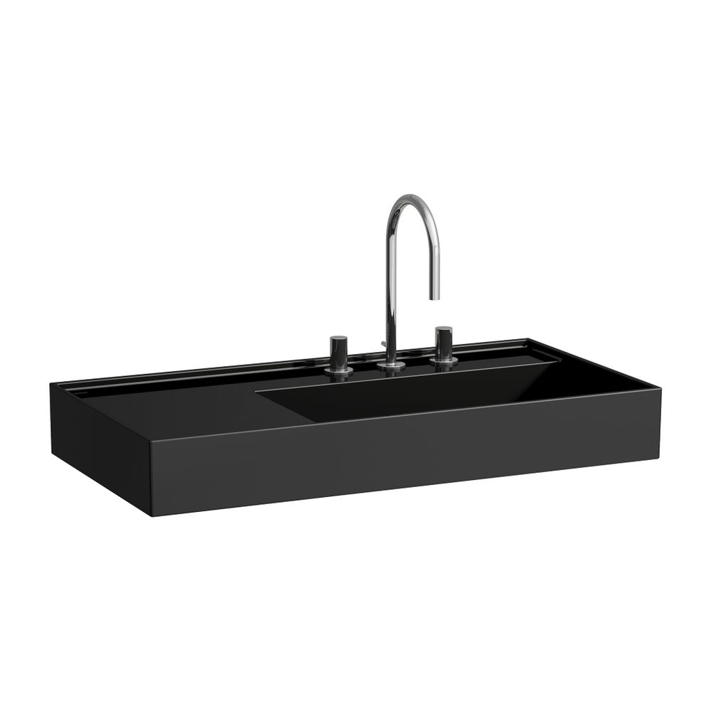 Vasque Laufen Kartell 460x900x150mm, rangement à gauche, avec 3 trous de robinet, sans trop-plein, évacuation dissimulée, noir brillant