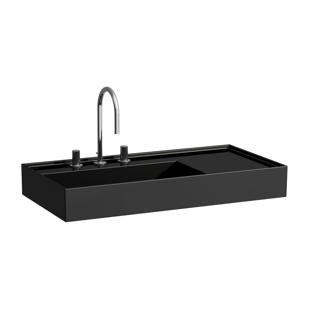 Laufen Lavabo Kartell 460x900x150mm, rangement à droite, avec 1 trou de robinetterie, sans trop-plein, évacuation encastrée, noir brillant
