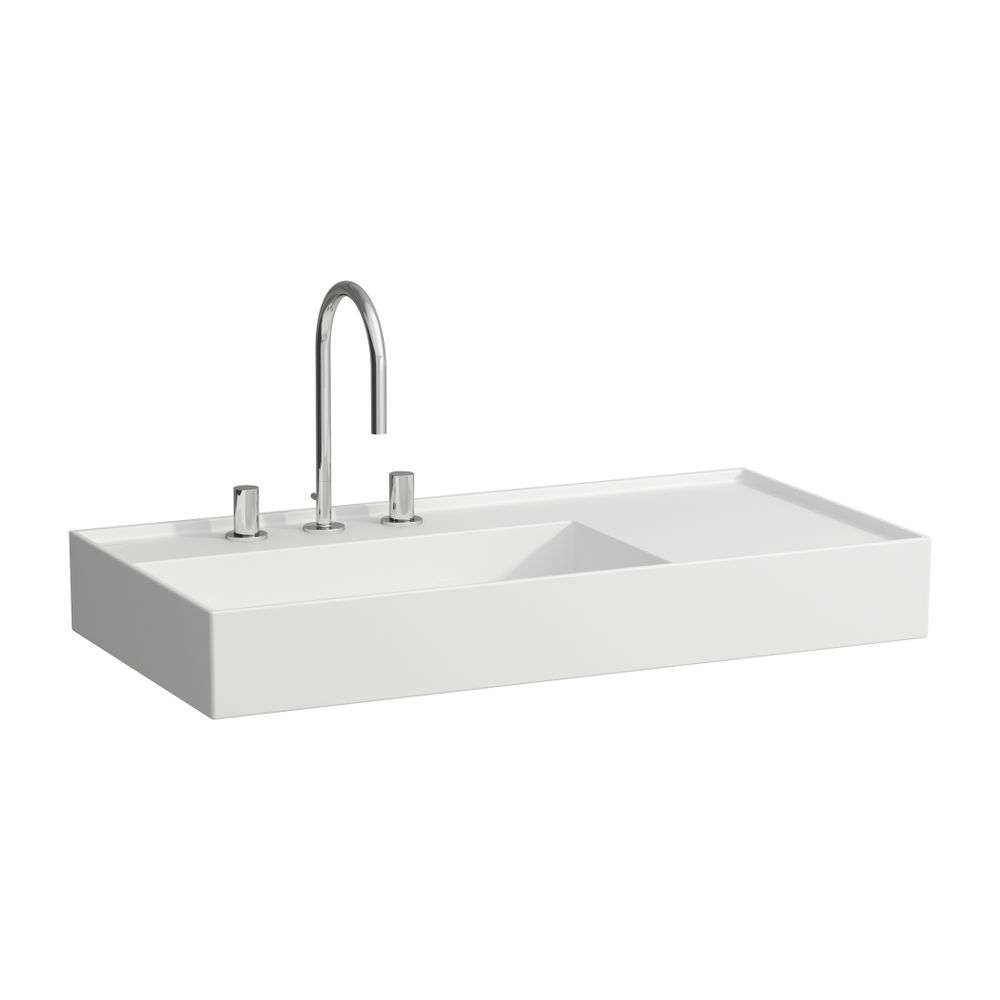 Laufen Lavabo Kartell 460x900x150 mm, rangement à droite, avec 3 trous de robinetterie, sans trop-plein, évacuation dissimulée, Blanc mat