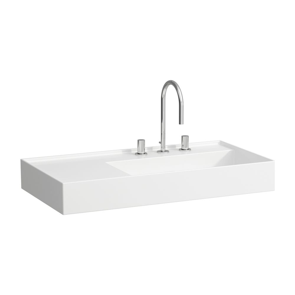 Laufen Lavabo Kartell 460x900x150 mm, rangement à gauche, avec 2 trous de robinet, sans trop-plein, évacuation encastrée, LCC Blanc