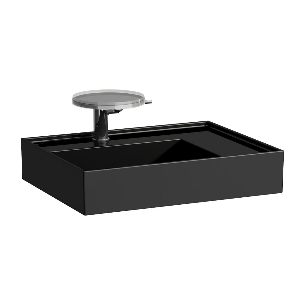 Laufen Lavabo Kartell 460x600x150 mm, avec rangement à droite, 2 trous de robinet, sans trop-plein, évacuation encastrée, noir brillant