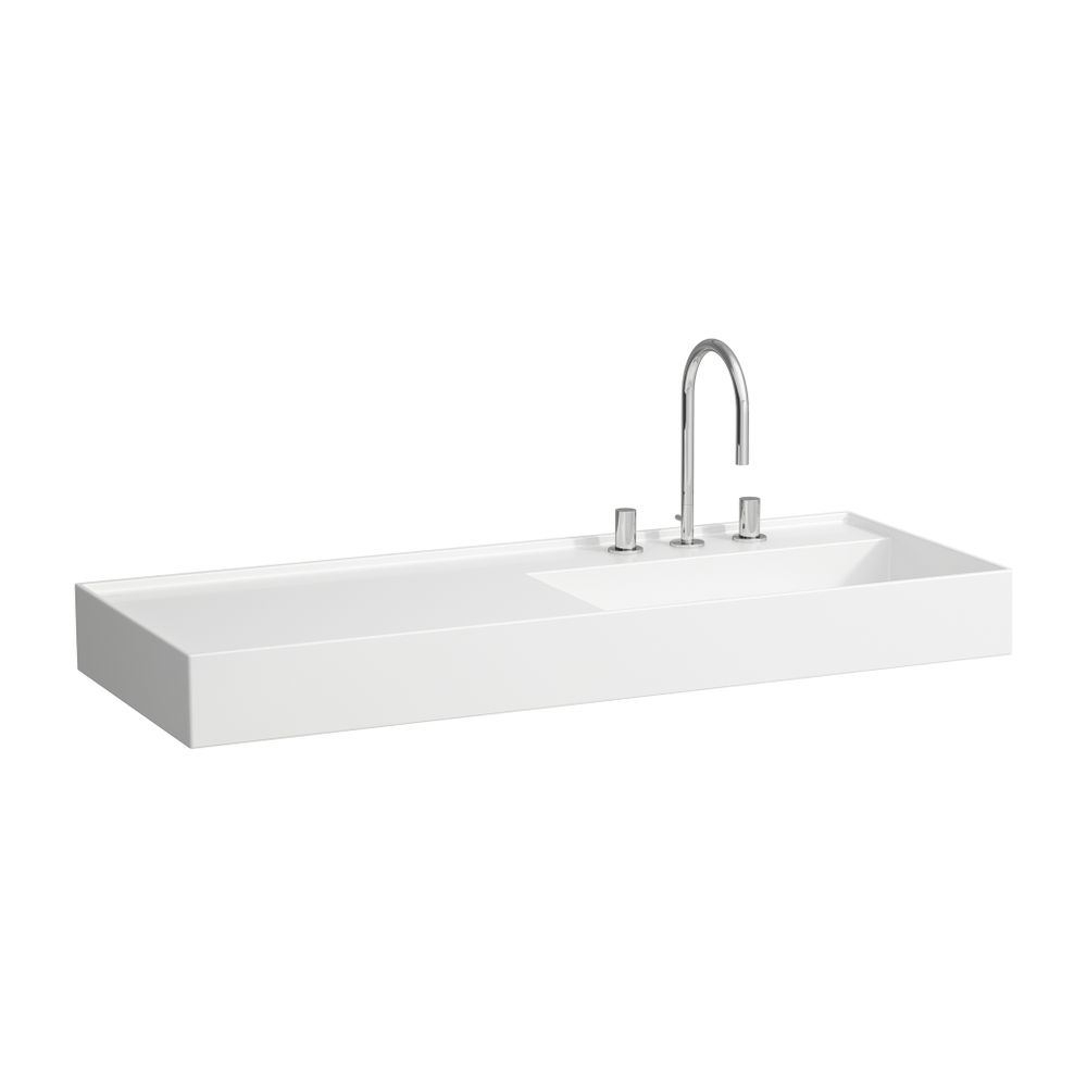 Lavabo LAUFEN Kartell 460x1200x150 mm, avec rangement à gauche, 2 trous de robinetterie, sans trop-plein, évacuation dissimulée, LCC blanc