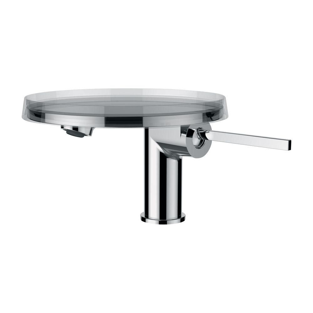 Mitigeur monocommande Laufen Kartell pour lavabo, avec disque de décoration, bec fixe (portée 110 mm), sans clapet de vidange, chromé/transparent