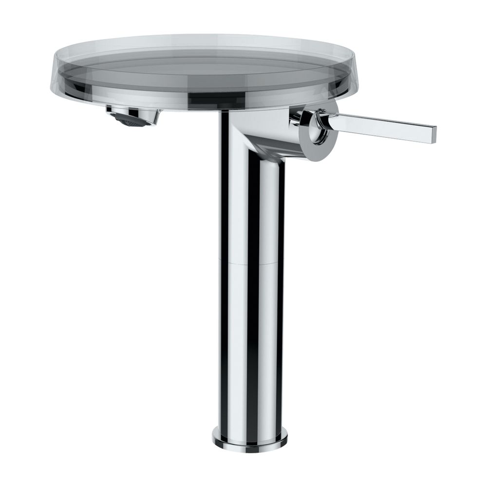 Mitigeur monocommande sur colonne LAUFEN Kartell, avec disque décoratif, bec fixe, sortie 132 mm, version haute, sans vidage, chromé