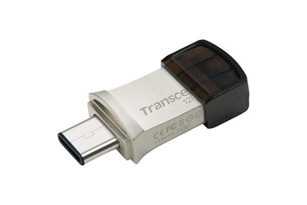 Transcend JetFlash 890 Clé USB 128 Go USB Type-A / USB Type-C 3.2 Gen 1 (3.1 Gen 1), Noir, Argent