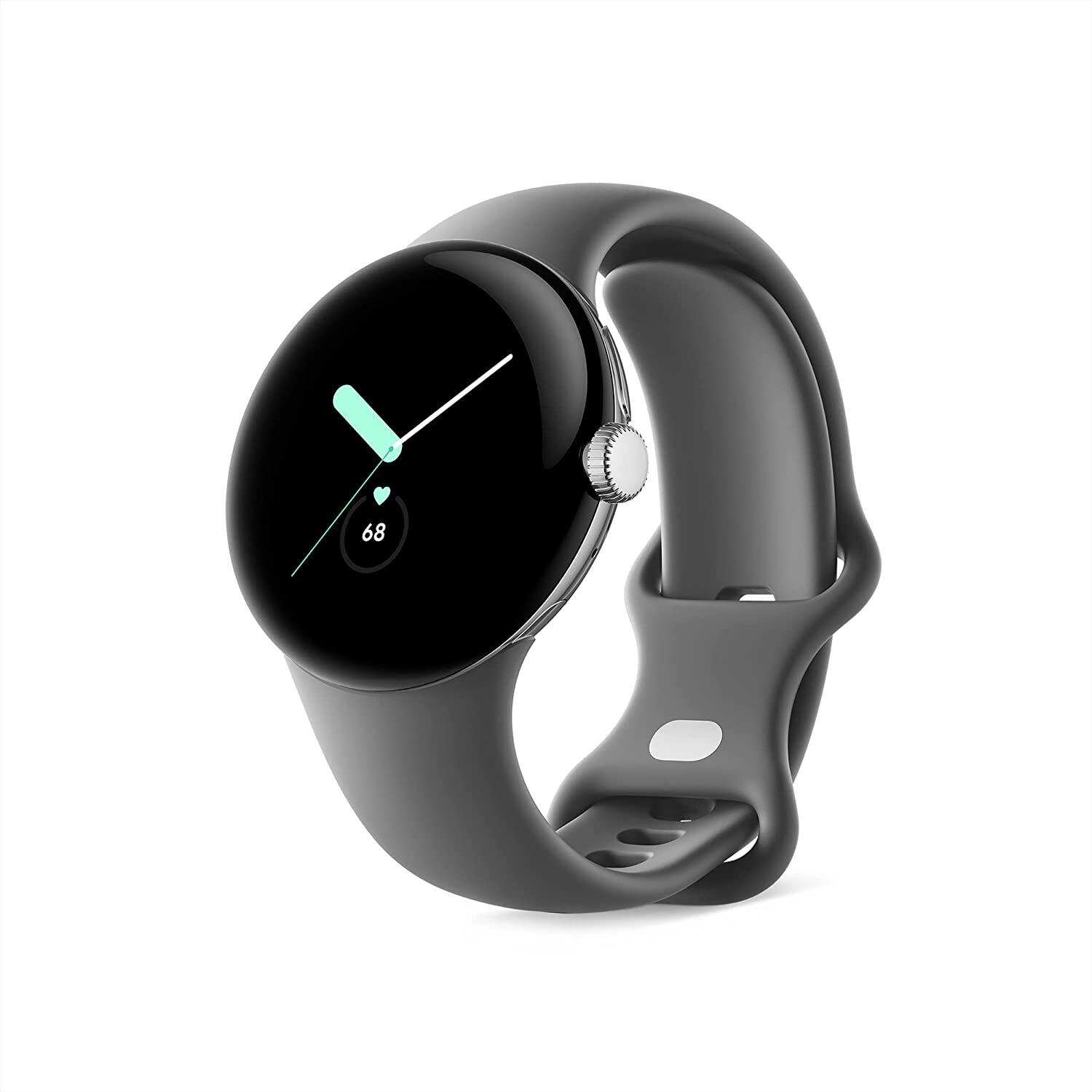 Google Pixel Watch (Wi-Fi) - 41 mm en Argent poli avec bracelet sportif Charcoal