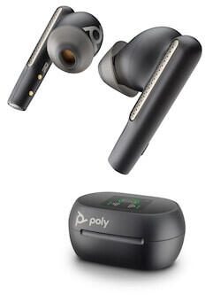 Poly Voyager Free 60+ UC Casque intra-auriculaire noir Bluetooth, sans fil, étui de charge tactile, câble USB-C et adaptateur