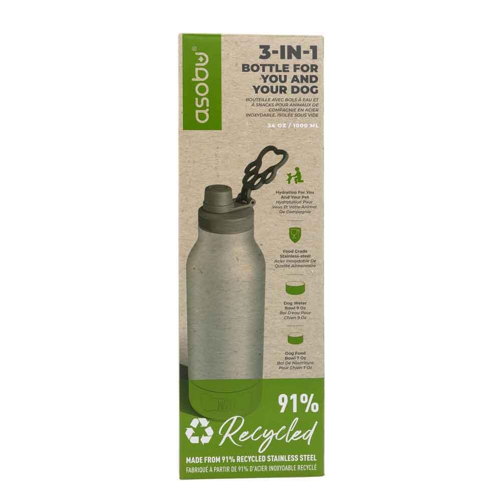 Bouteille en acier inoxydable recyclé Asobu Dog Bowl Buddy avec 2 gamelles - argent (SDB2 recycled SS)