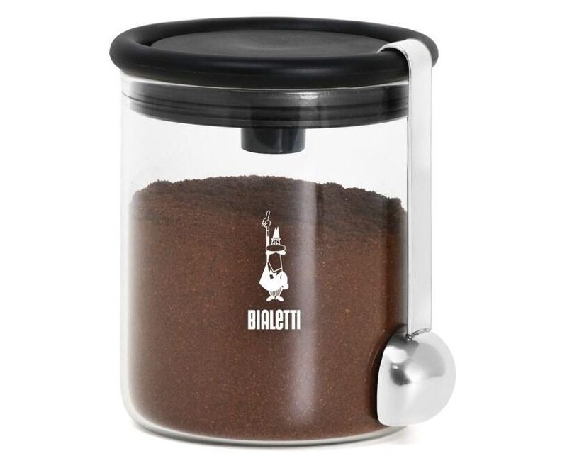 Bialetti Porte-arôme café en verre - pour 250 g de café - couvercle avec support de remplissage - inclus cuillère