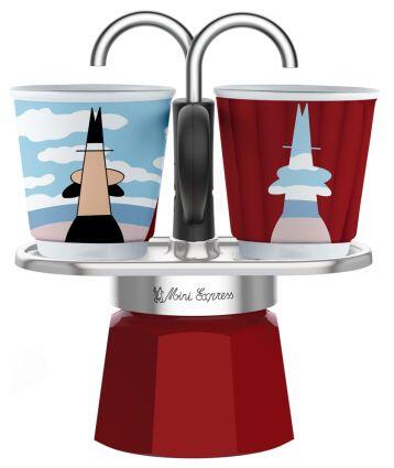 Set cafetière Bialetti Mini Express - rouge + 2 tasses Arte Collection René Magritte