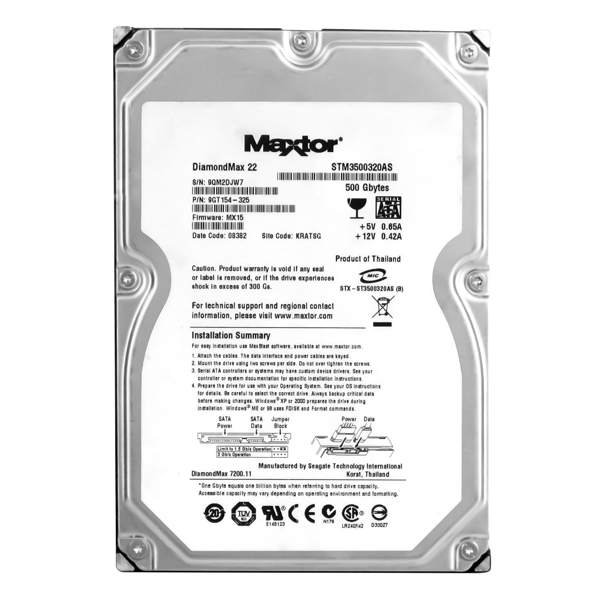 MAXTOR DiamondMax 22 500 Go 7,2K 32 Mo SATA II 3,5'' STM3500320AS