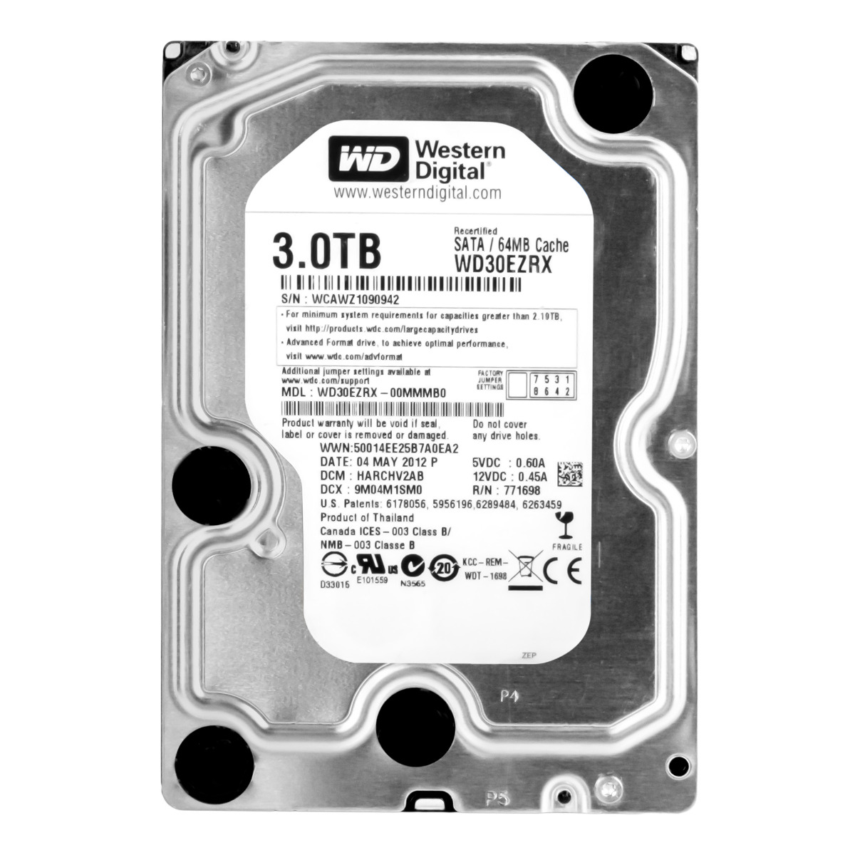 WD GREEN 3TB SATA III 5.4K 64MB 3.5'' WD30EZRX (reconditionné)