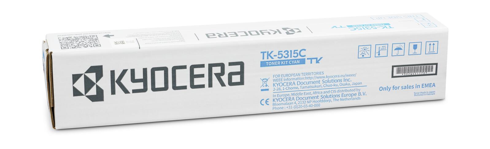 Cartouche de toner cyan Kyocera Original 18 000 pages (1T02WHCNL0) pour TASKalfa 408ci, 508ci