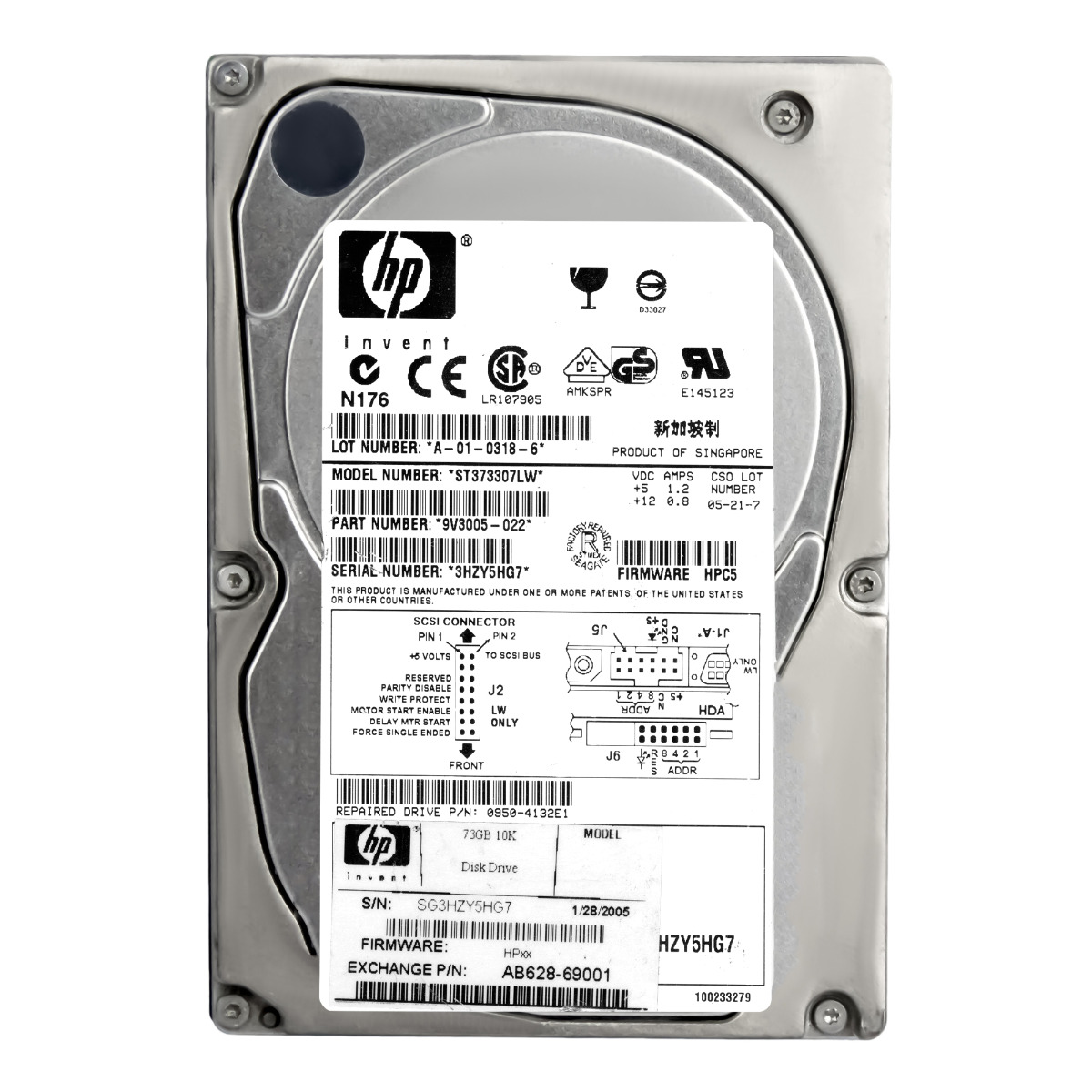 HP AB628-69001 73 Go 10 000 tr/min 8 Mo U320 SCSI 3,5'' ST373307LW