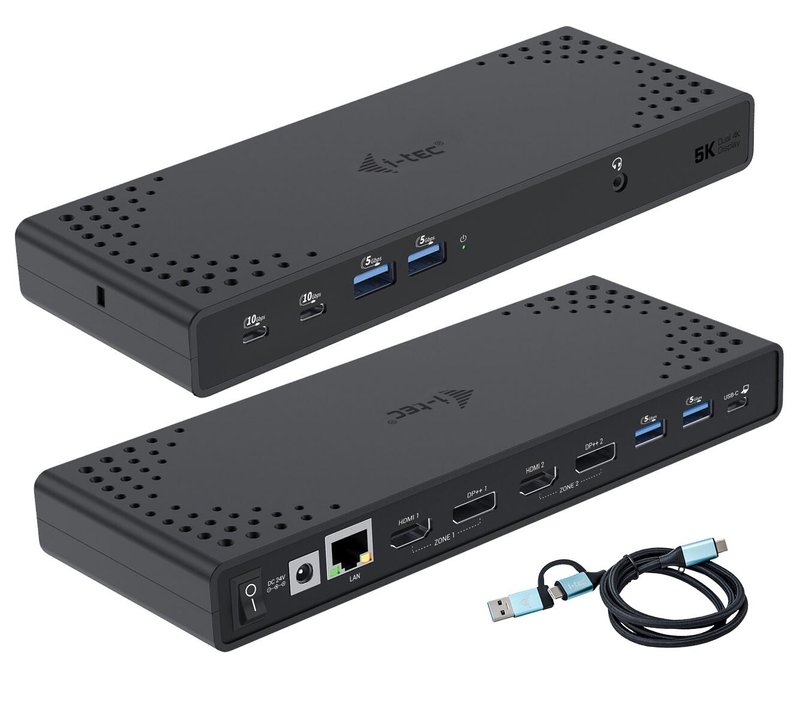 I-TEC Station d'accueil USB-A / USB-C / Thunderbolt 3 Gen2 avec Power Delivery 100W, DisplayPort, HDMI, USB-A, USB-C, GLAN, Audio