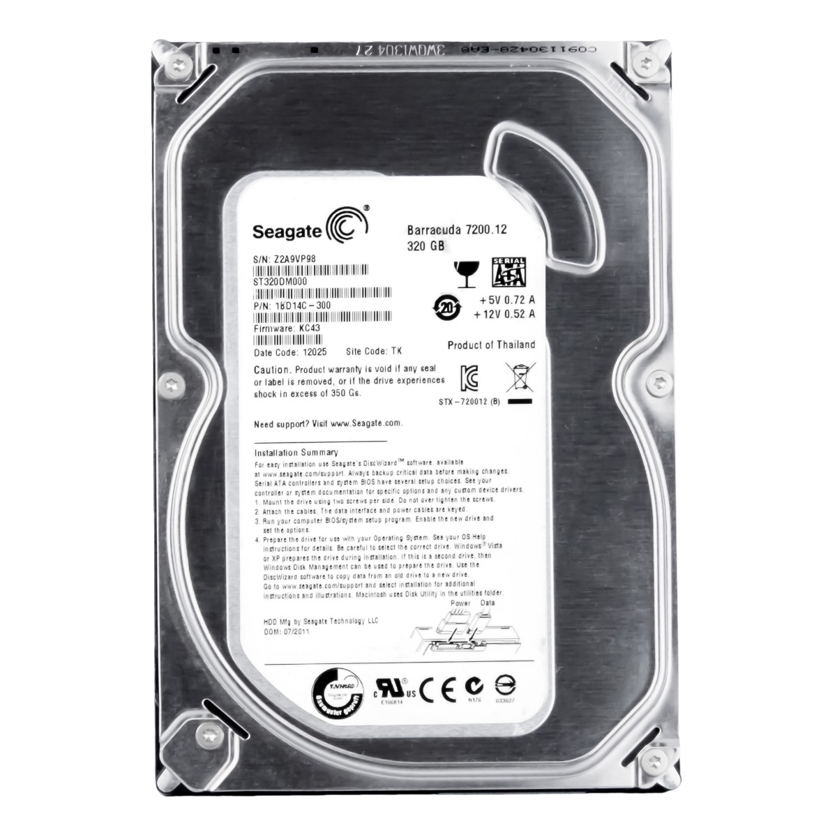 SEAGATE BARRACUDA 7200.12 320GB 7.2K 16MB SATA III 3.5'' ST320DM000