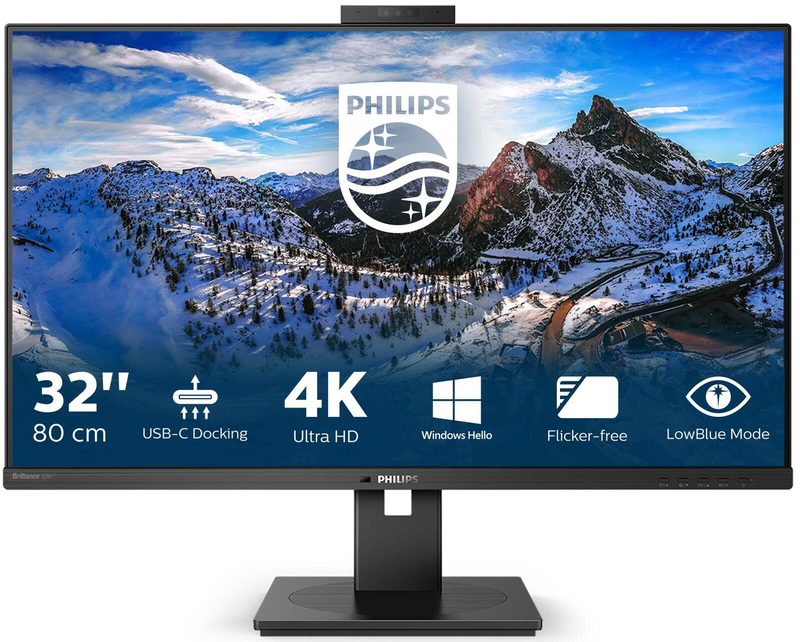 Philips 329P1H Monitor 80 cm (31,5 pouces) 4K-UHD, dalle IPS, DisplayPort, HDMI, station d'accueil USB-C, LAN, webcam