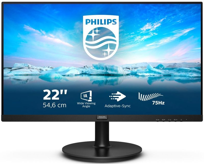 Philips 222V8LA Écran 54,6 cm (21,5 pouces) Full HD, dalle VA, VGA, HDMI, DisplayPort, audio