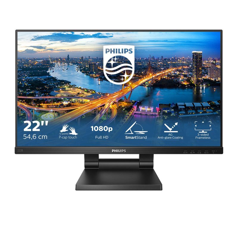 Moniteur tactile Philips 222B1TC 54,6 cm (21,5") Full HD (1920 x 1080), écran IPS, 4 ms, 75 Hz, DisplayPort, HDMI