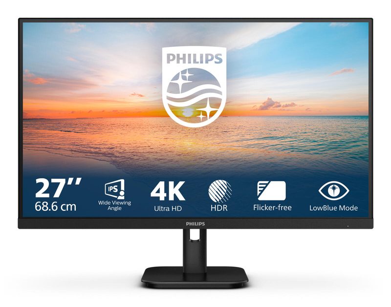 Moniteur Philips 27E1N1800AE 68,6 cm (27 pouces) 4K UHD, IPS, 4 ms, HDMI, DisplayPort, 60 Hz, Adaptive Sync