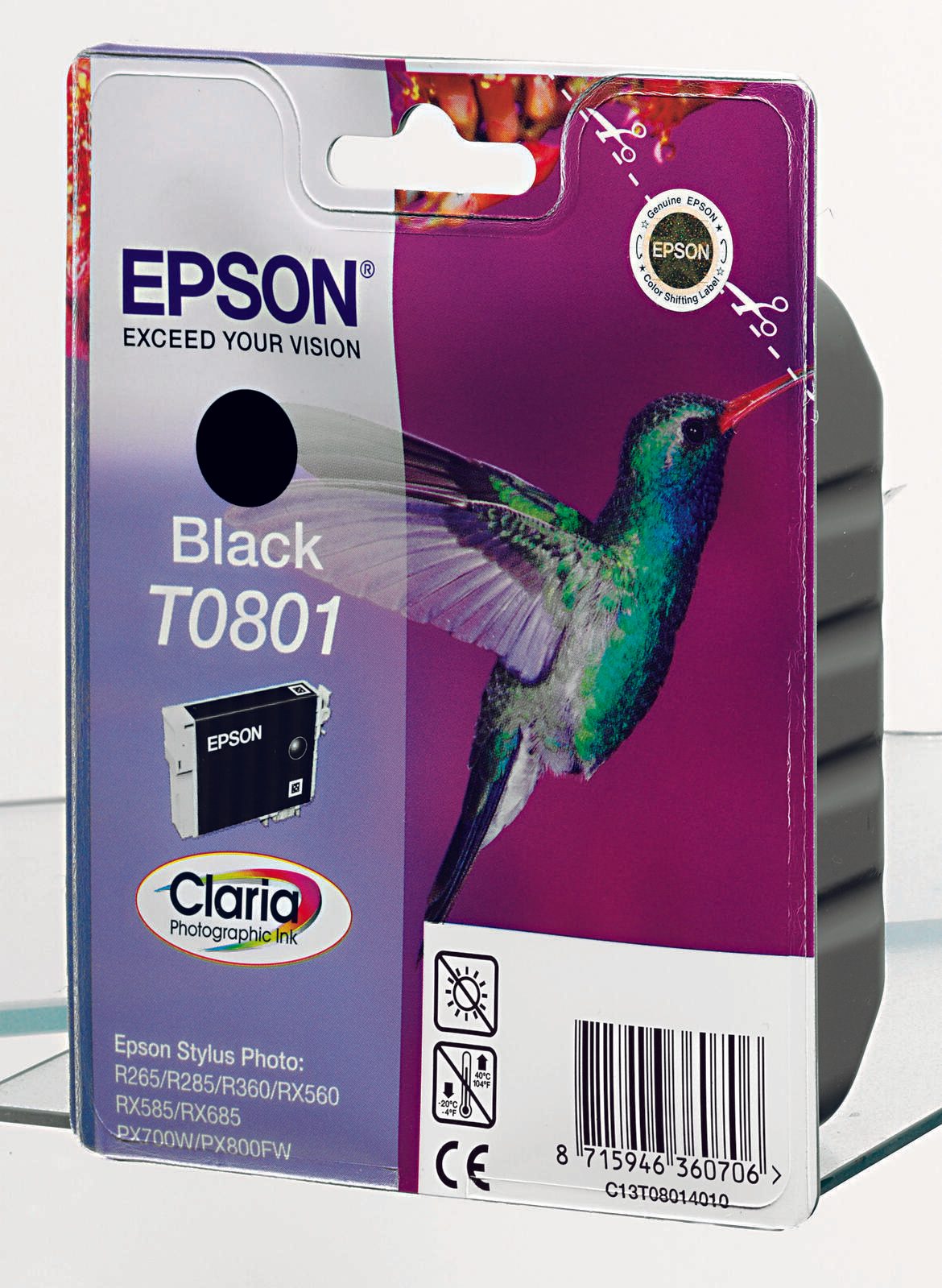 Cartouche d'encre Epson Original T0801 Kolibri noire blister 330 pages 7,4 ml (C13T08014011)