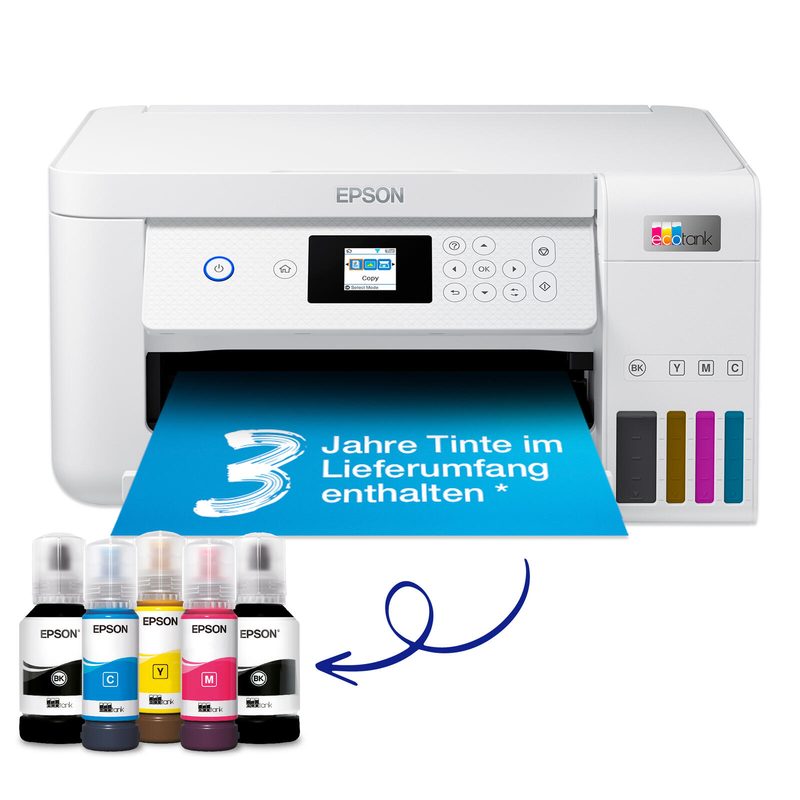 Imprimante multifonction Epson EcoTank ET-2856 A4, 3 en 1, imprimante, scanner, photocopieur, 3 ans d'encre incluse