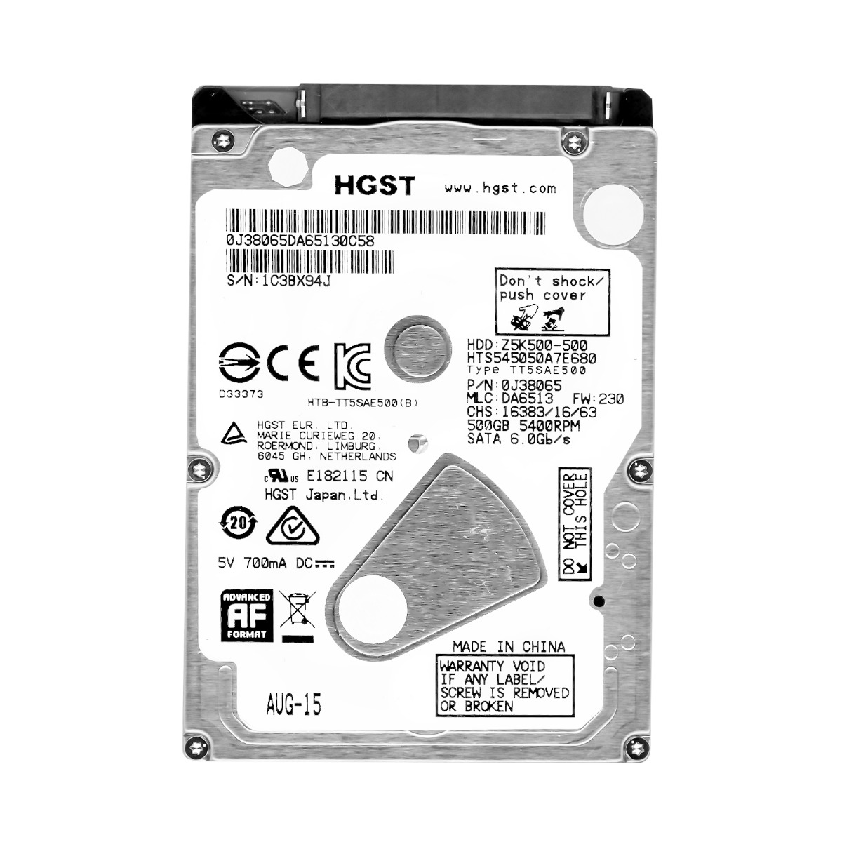 HGST TravelStar Z5K500 500 Go 2.5'' 5.4K 8 Mo SATA III HTS545050A7E680